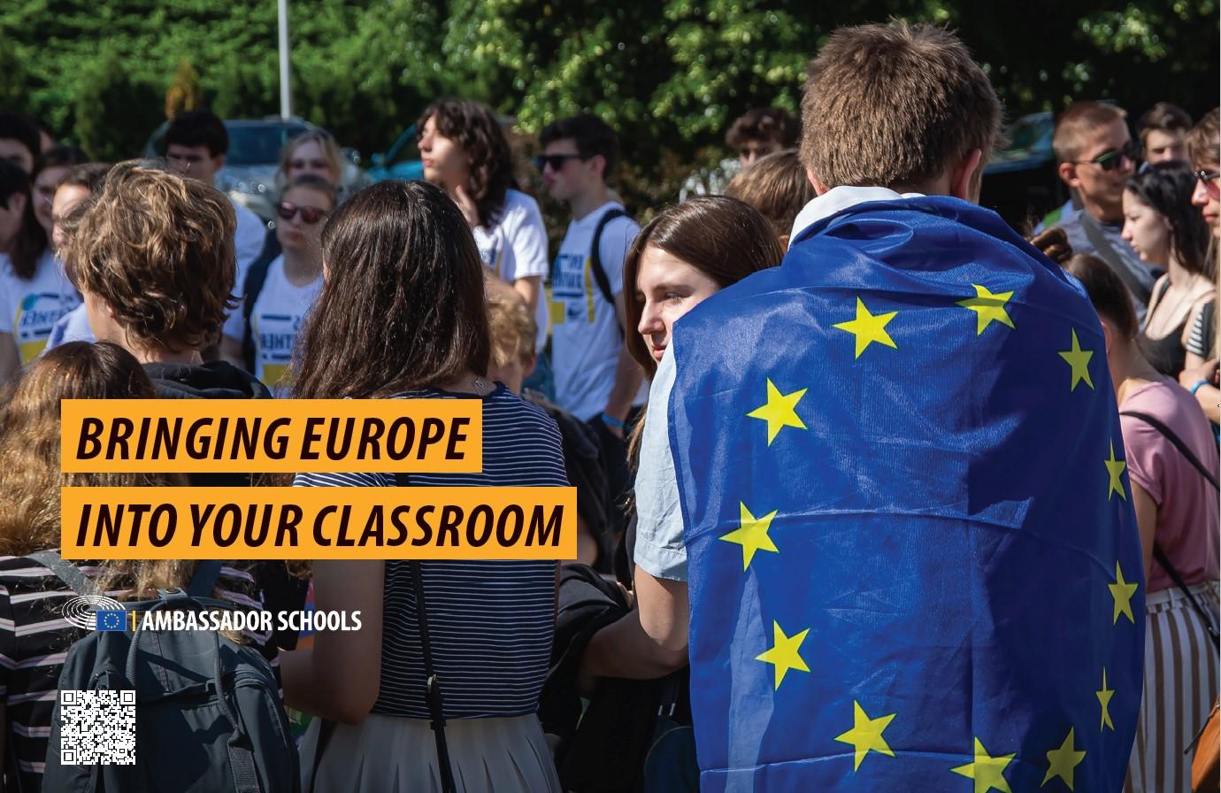 Text to be updated. Person with a EU flag.